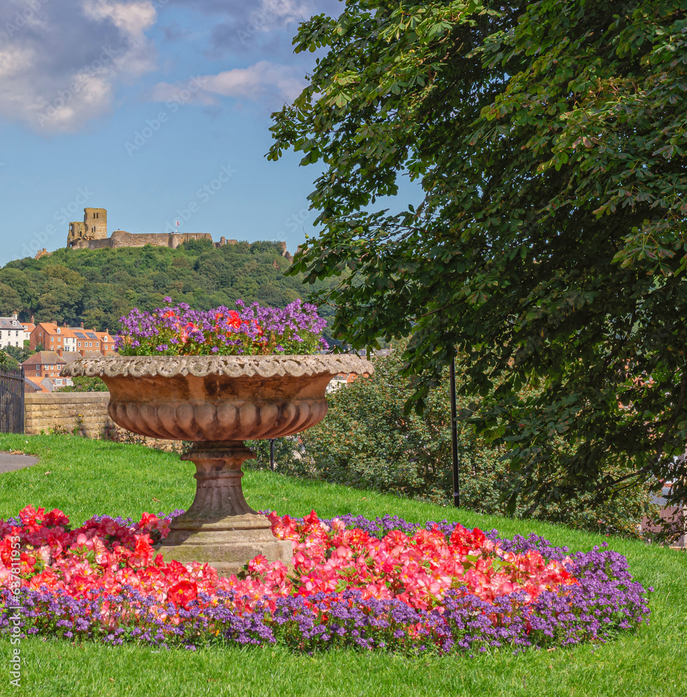 Fototapeta premium Flowers and a castle ruin.