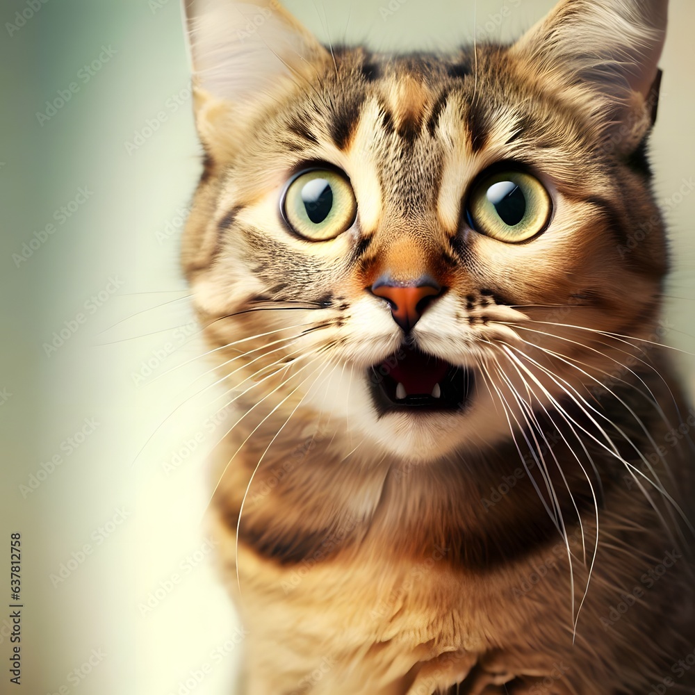 Close portrait of a cat with a surprised expression