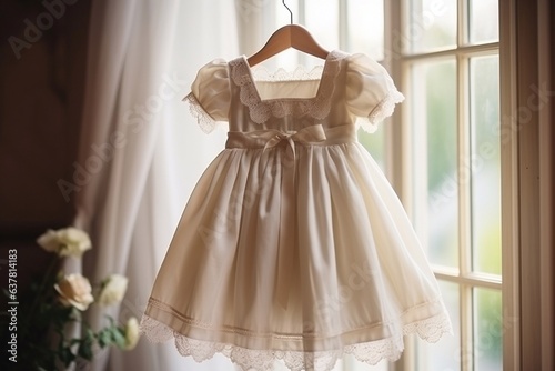 Dress for a Little Girl Before the Baptism Ceremony. Preparing for Christening. AI Generative