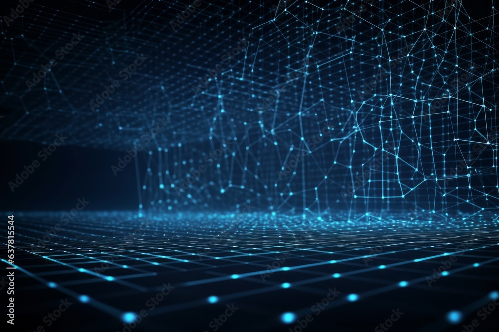 A abstract artwork with blue lines and dots on a dark background A abstract artwork with blue lines and dots on a dark background