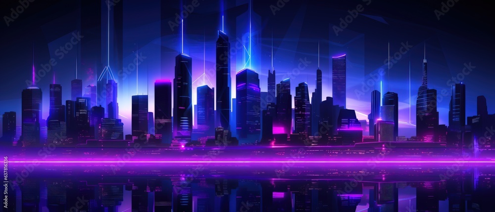 Retro futuristic synthwave retrowave styled night cityscape with sunset on background. Cover or banner template for retro wave music