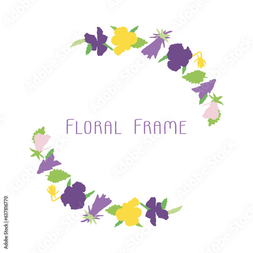 Vector frame of spring bright flowers pansies  floral wreath of cute colorful violets