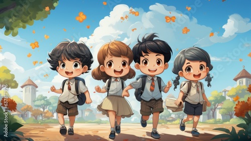 Children playing at the playground poster, in the style of studyplace, animated gifs, uhd image, free - associative, comic/ cartoon, eye - catching, group material 