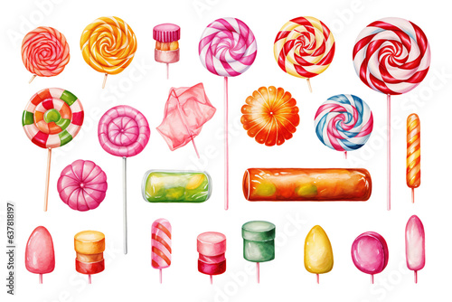 set of candy illustrations on clear background for print, wall art, wallpaper, childrens books, website, decoration