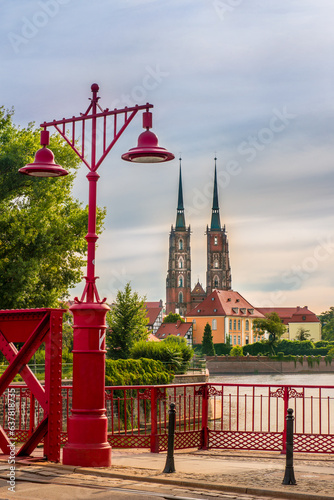 View at Tumski island and Cathedral of St John the Baptist in Wroclaw, Polan