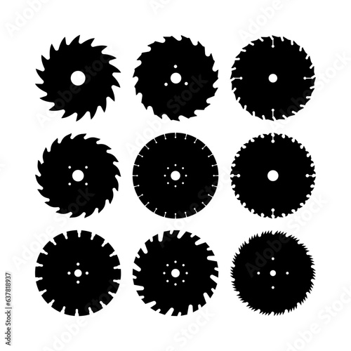 Saw blades for woodworking machine. Silhouette vector Icon saw blade.