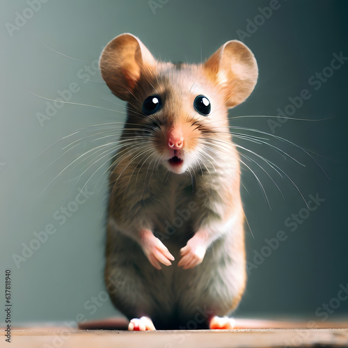 Portrait of a mouse with a surprised expression, neutral background studio shot