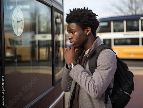 Portrait of a black man anxiously waiting for someone