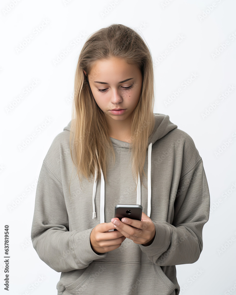 Portrait of a sad teenage girl looking at her phone Portrait of a sad teenage girl looking at her phone