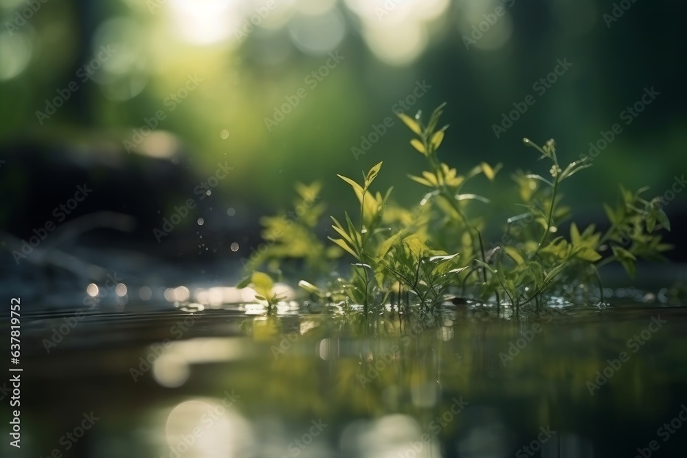 A water droplet on a leaf in a lush green plant A water droplet on a leaf in a lush green plant