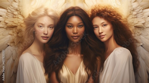 Ethereal Diversity: The Godlike Beauty of Pure Angels in Heaven - Love, Grace, Pure, Goodness, Bible, Biblical, Diverse Angels, White Wings, Ethereal Beauty, Goddess, Lights, Light, Heaven, Shine