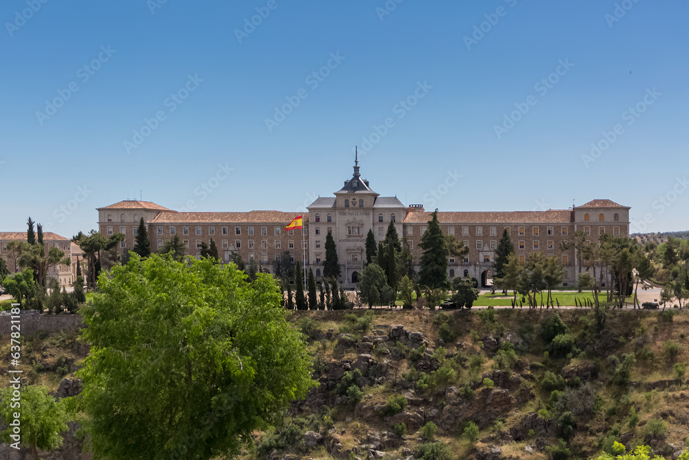 Central School of Physical Education of Spain front facade or ECEF, a classical building used for military training center of the Army and physical activities and sports