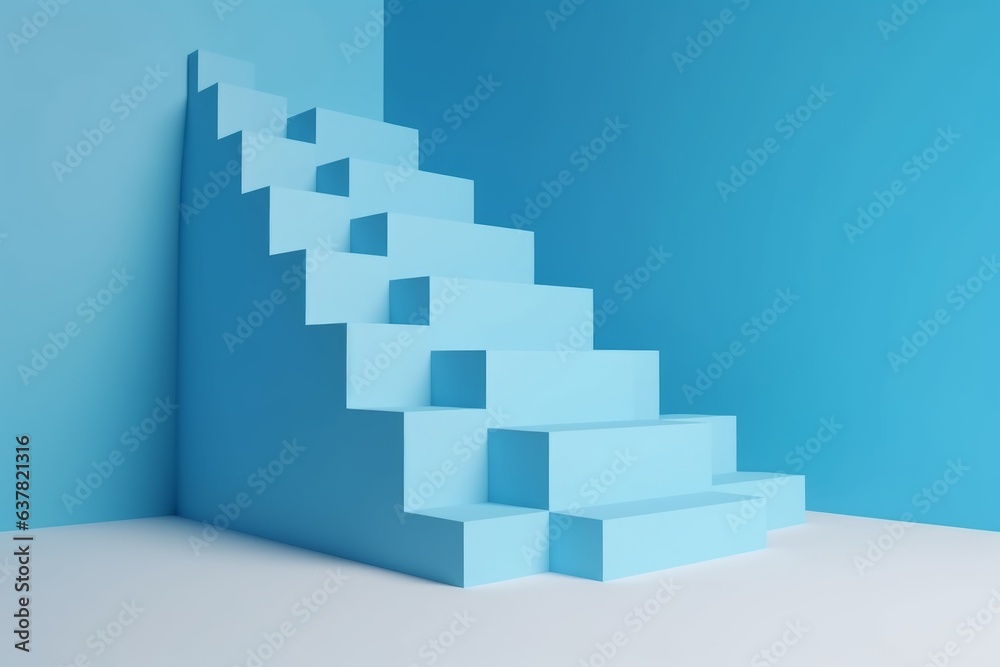 A staircase leading to a vibrant blue wall A staircase leading to a vibrant blue wall