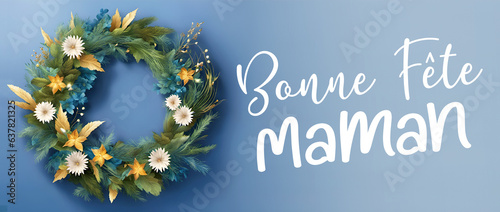 Bannière créative couronne de fleurs, célébration fêtes des mères, composition de fleurs blanches et or - IA générative © CURIOS