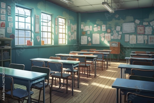 Classroom sun light anime visual novel game. Generate Ai