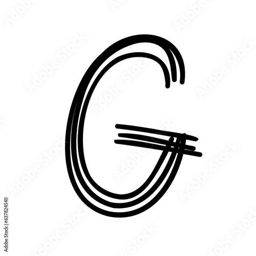 Hand drawn G letter latin english in doodle scribble brush hand drawn style isolated on white background. For lettering, presentation, font, education, logo, signboard, branding, abc, alphabet.
