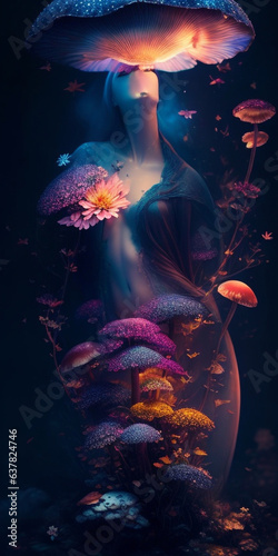 mushrooms and flowers ultra detailed artistic photography. Generative AI