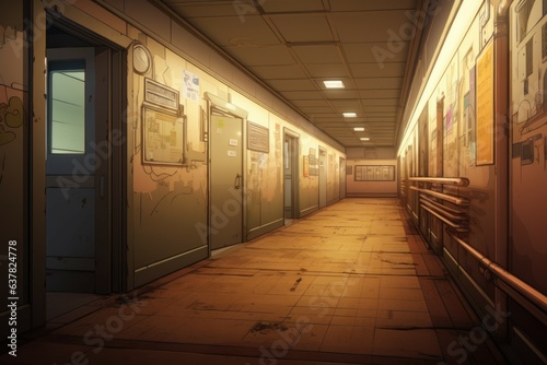 Corridor old retro anime visual novel game. Generate Ai