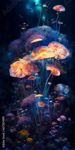 mushrooms and flowers ultra detailed artistic photography. Generative AI