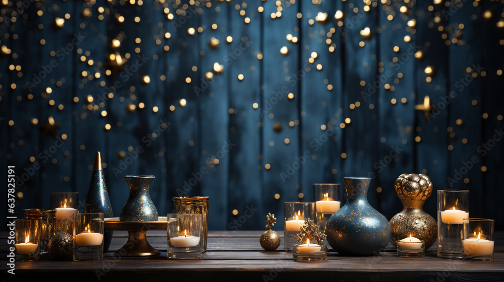 A captivating bokeh background with a dark navy blue for Christmas or special celebration