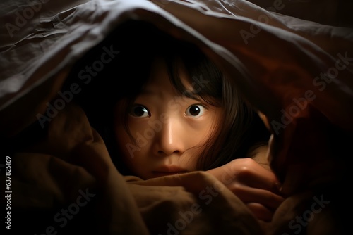 布団の中でおびえる少女　with generative ai