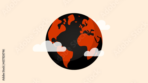 Vector illustration of the warming atmosphere of planet Earth. Simple concept illustration representing air pollution, extreme weather and global warming. Climate change icon, abnormal temperatures.