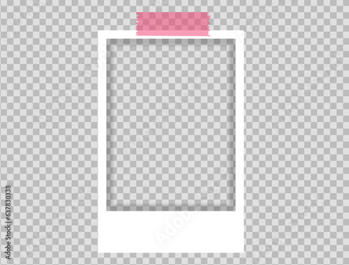 Realistic Polaroid photo frame mockup set. Isolated frame card vintage photography on alpha background. Empty retro snapshot image with white frames. White paper border. Vector design illustration.