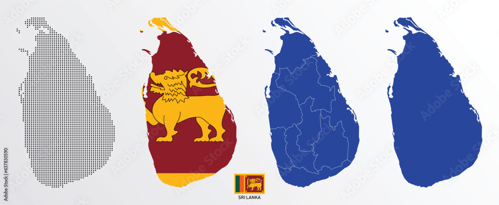 Lanka During Ravan Map Vetor do Stock: Set of political maps of Sri Lanka with regions ...