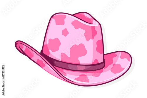 Female pink cowboy hat isolated illustration Cowboy girl wears hat. Wild west theme. Vector Western cowboy illustration for party poster, banner barbiecore Girl power, glamour style cowgirl