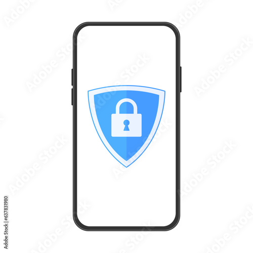 Telephone internet security. Traffic encryption, VPN, hack antivirus privacy protection. Design, vector.