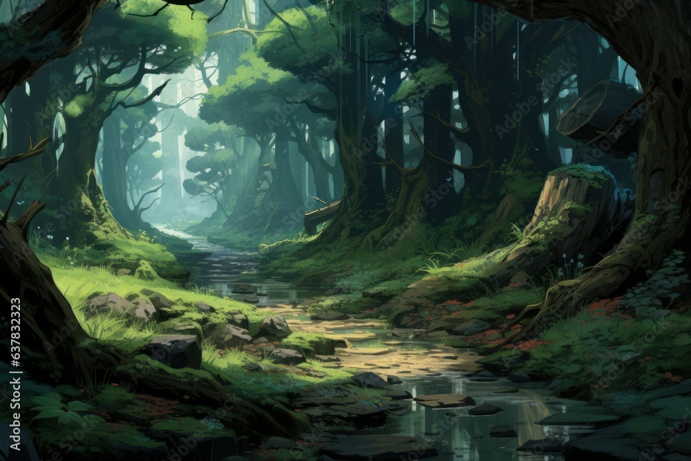 Forest after rain anime visual novel game. Generate Ai Forest after rain anime visual novel game. Generate Ai