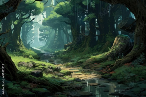 Forest after rain anime visual novel game. Generate Ai