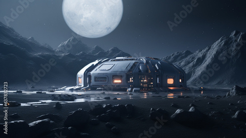 Habitat Planet Space Station Facility Lunar Base Galaxy Home Alien Sci-fi Expedition Outpost Science Center Fiction Astronaut Generative AI © boglyph
