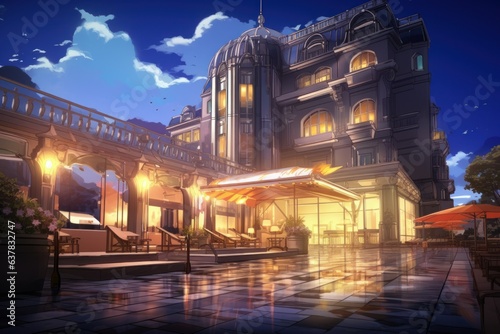 Hotel lights anime visual novel game. Generate Ai