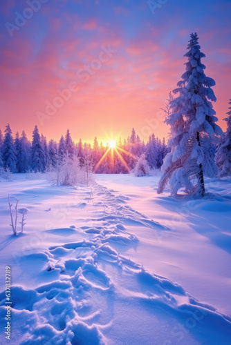 Beautiful Winter Forest Landscape © LadyAI