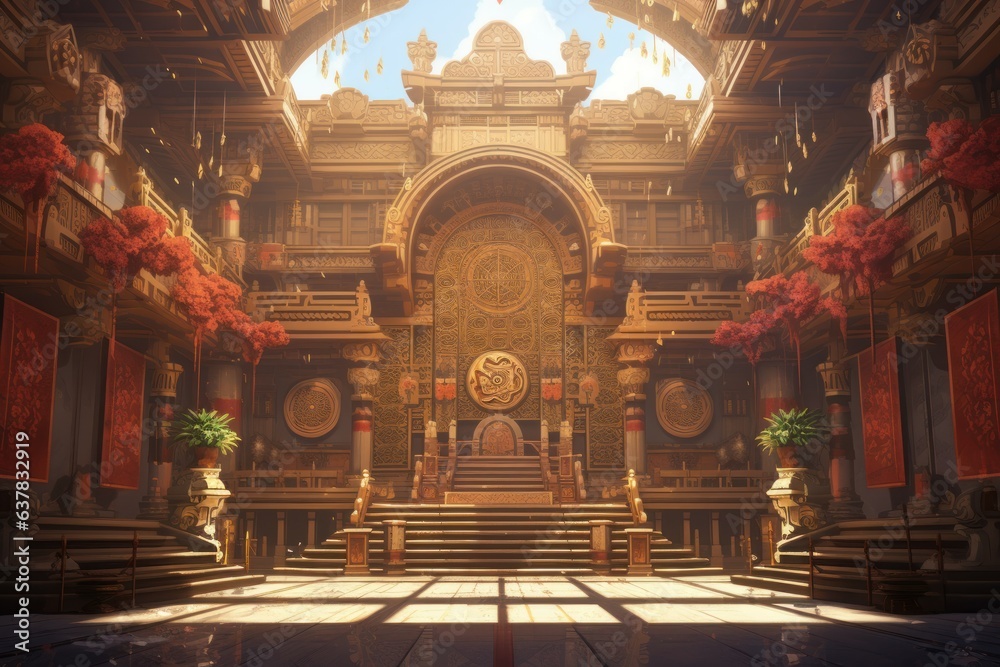 Obraz premium Temple flowers anime visual novel game. Generate Ai