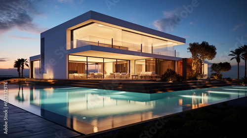 Cubic Villa Oasis: Exterior View at Sunset © Martin Studio