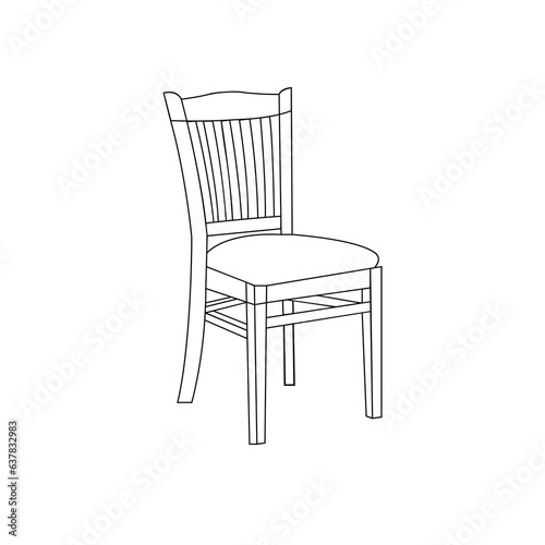 Brown wooden chair with backrest and soft beige seat. Furniture for dining room. Flat vector design.