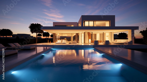 Sunset Serenity: Swimming Pool Villa's Modern Exterior © Martin Studio