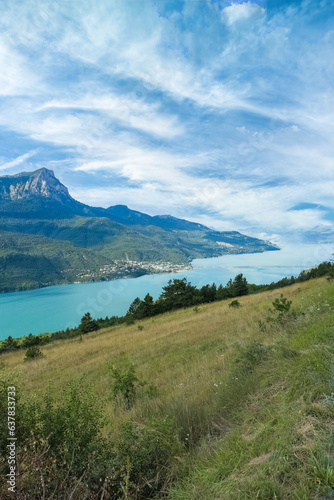 The lake of Serre-Poncon in France, beautiful landscape in summer 