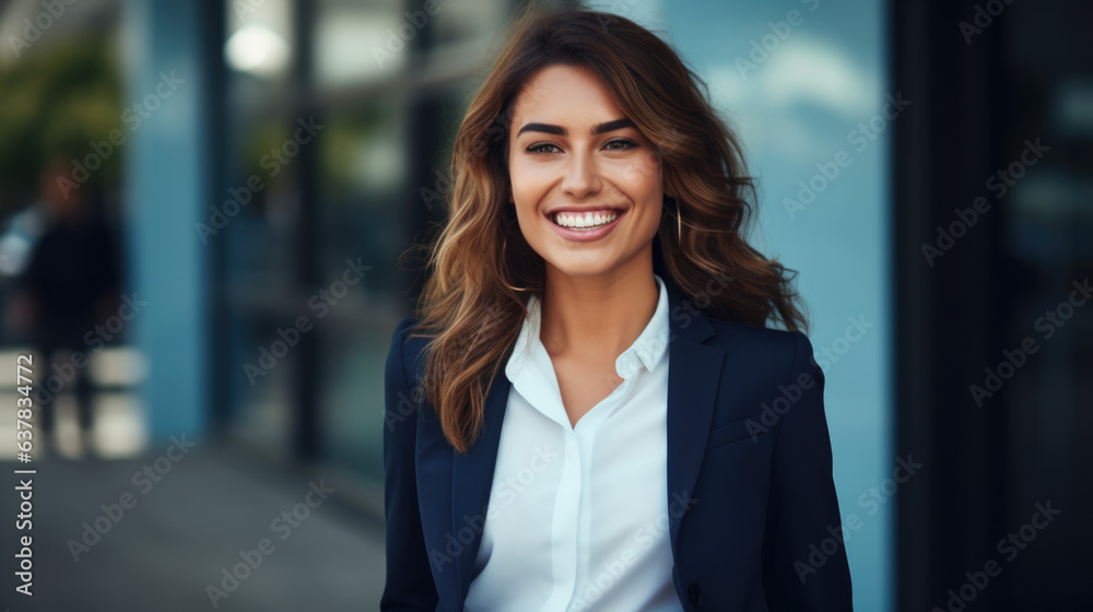 Energetic youthful female entrepreneur displaying a lovely grin