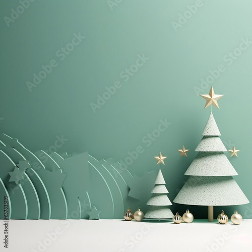 Minimalist background with Christmas tree with generative Ai