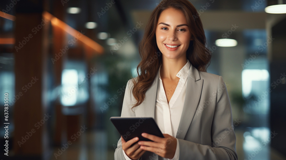 Confident and Connected: Business Woman with Tablet Indoors Confident and Connected: Business Woman with Tablet Indoors