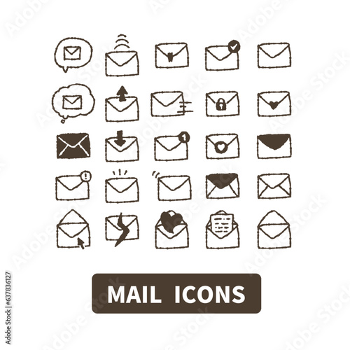 シンプルな手書き風メールアイコンセット