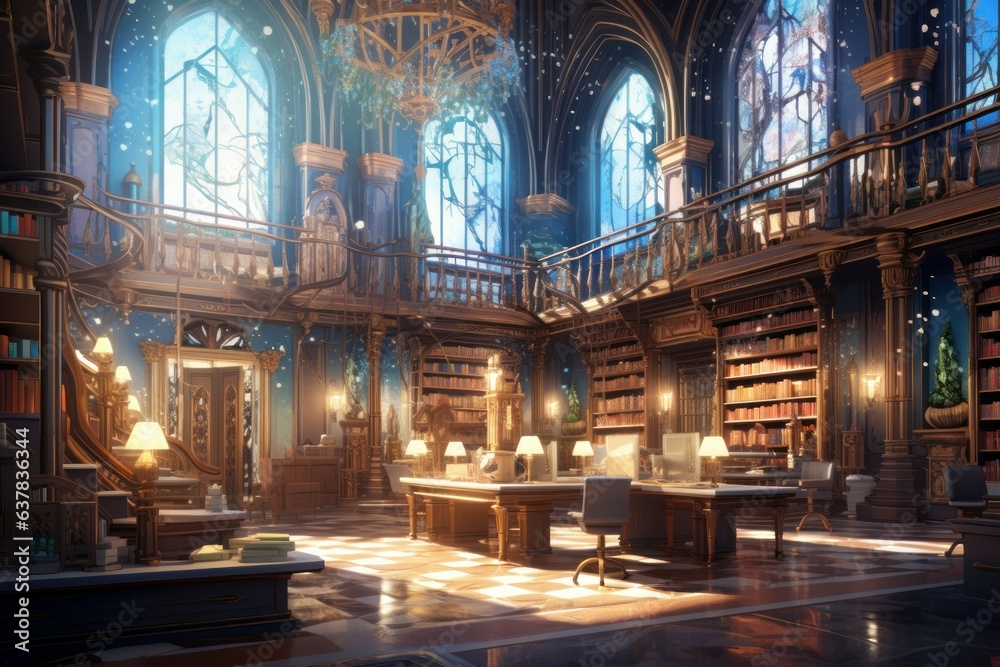 Library indoor anime visual novel game. Generate Ai