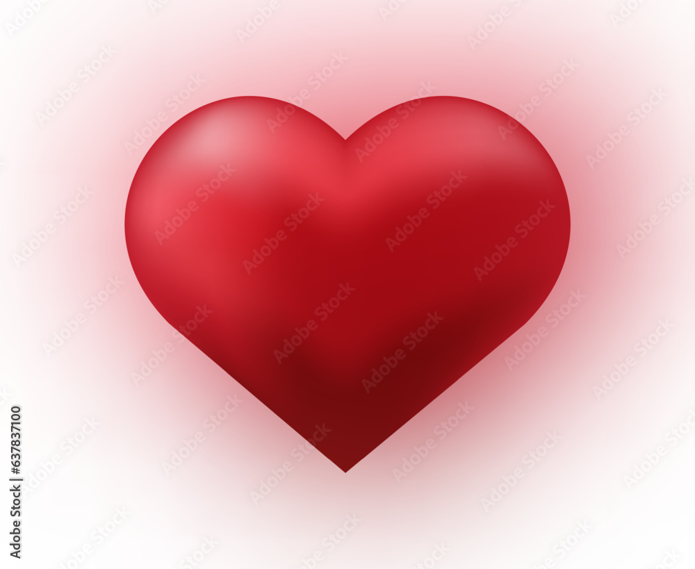 Red voluminous heart on a white background. Gradient heart with blurred background. Vector