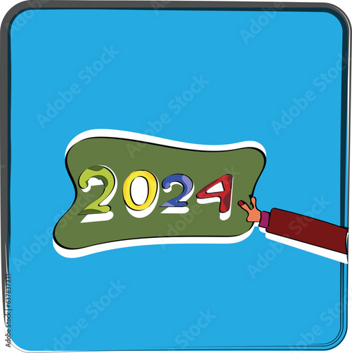 Happy new year 2024 design. hands holding 2024 banner. With colorful truncated number illustrations. Premium vector design for poster, banner, greeting and new year 2024 celebration.