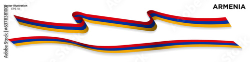 3d Rendered Armenian Flag Ribbons with shadows, isolated on white background. Curled and rendered in perspective. Vector Illustration. EPS 10
