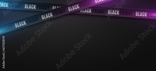 3d glowing ribbons for Black Friday sale on dark background. Crossed ribbons. Graphic elements for big sale. Vector.