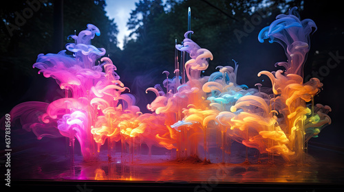 bright colors underwater. colorful smoke of different colors.